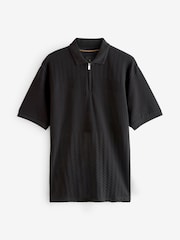 Black Regular Fit Smart Quarter Zip 100% Cotton Polo Shirt - Image 4 of 7