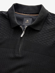 Black Regular Fit Smart Quarter Zip 100% Cotton Polo Shirt - Image 6 of 7