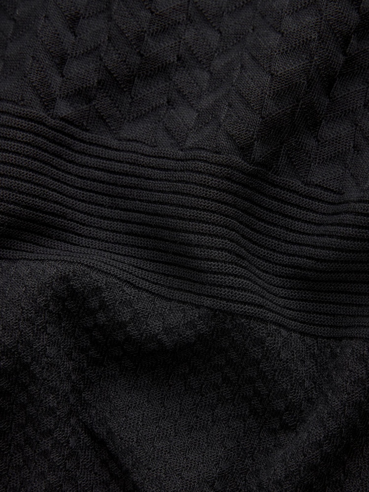 Black Regular Fit Smart Quarter Zip 100% Cotton Polo Shirt - Image 7 of 7