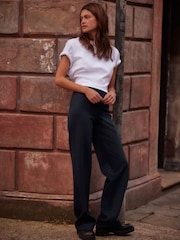 Navy Blue Smoothing Ponte Jersey Wide Leg Trousers - Image 1 of 5