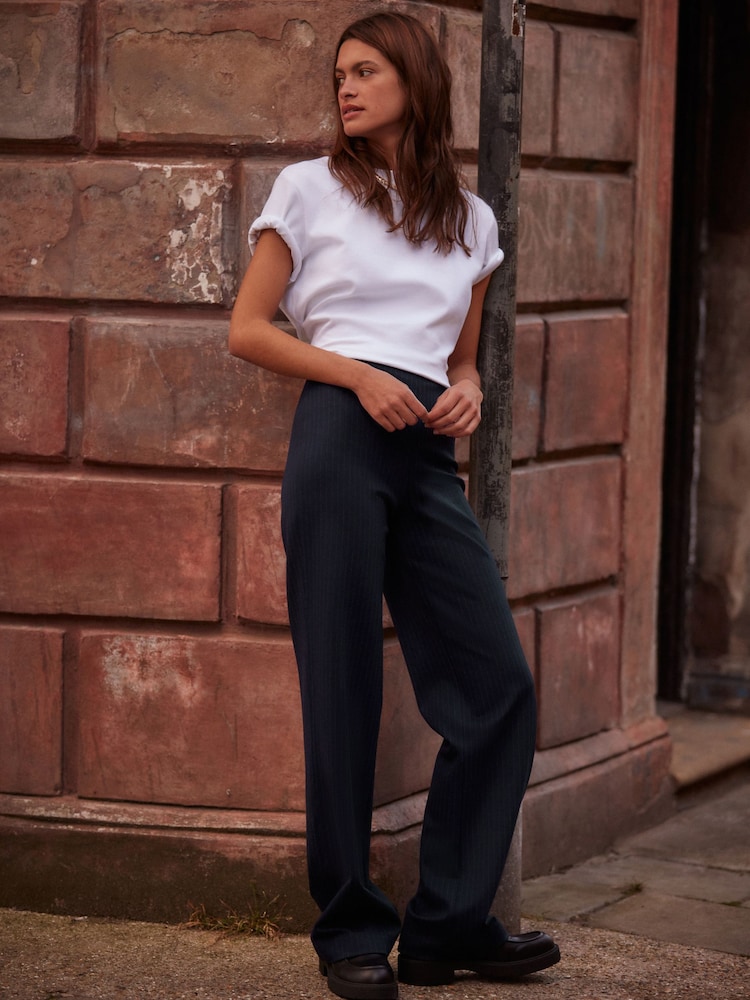 Navy Blue Smoothing Ponte Jersey Wide Leg Trousers - Image 1 of 5