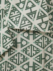Reiss Ivory/Sage Idra Reiss | Ché Monogram Print Cuff Detail Cuban Collar Shirt - Image 5 of 6