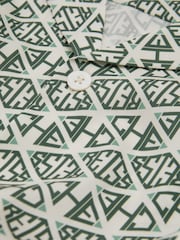 Reiss Ivory/Sage Idra Reiss | Ché Monogram Print Cuff Detail Cuban Collar Shirt - Image 6 of 6