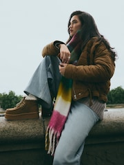 Tan Brown Suede Faux Fur Lined Flatform Lace-Up Boots - Image 2 of 3