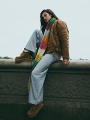 Tan Brown Suede Faux Fur Lined Flatform Lace-Up Boots - Image 3 of 3