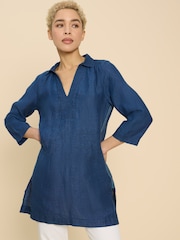 White Stuff Blue Blaire 100% Linen Tunic - Image 1 of 7