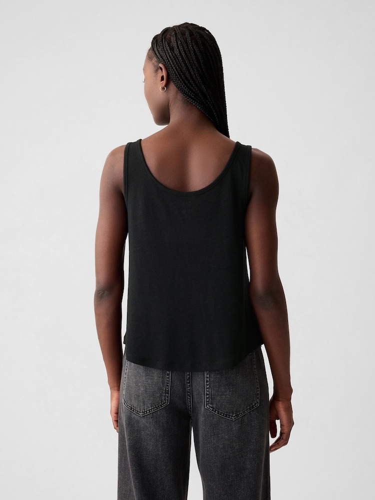 Gap Black Linen Blend Sleeveless Henley Vest Top - Image 2 of 4 Gap Black Linen Blend Sleeveless Henley Vest Top - Image 2 of 4