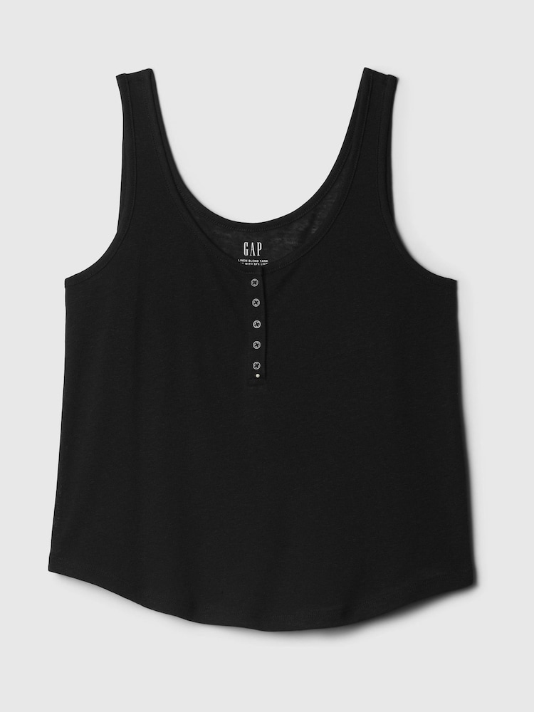 Gap Black Linen Blend Sleeveless Henley Vest Top - Image 4 of 4 Gap Black Linen Blend Sleeveless Henley Vest Top - Image 4 of 4
