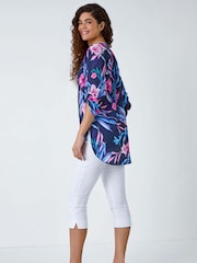 Roman Blue Tropical Print Longline Blouse - Image 2 of 5