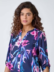Roman Blue Tropical Print Longline Blouse - Image 4 of 5