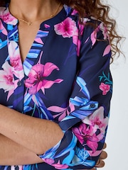 Roman Blue Tropical Print Longline Blouse - Image 5 of 5