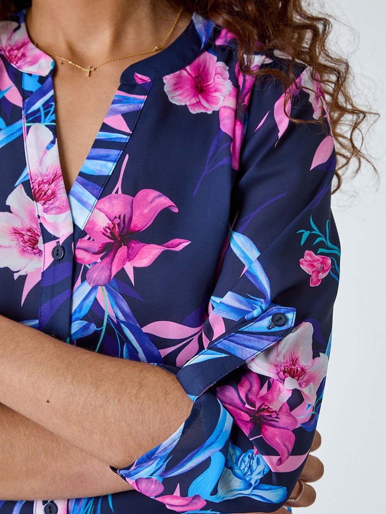 Roman Blue Tropical Print Longline Blouse - Image 5 of 5
