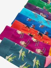 Green/Blue Bright Animal Fun Pattern Socks 8 Pack - Image 2 of 10