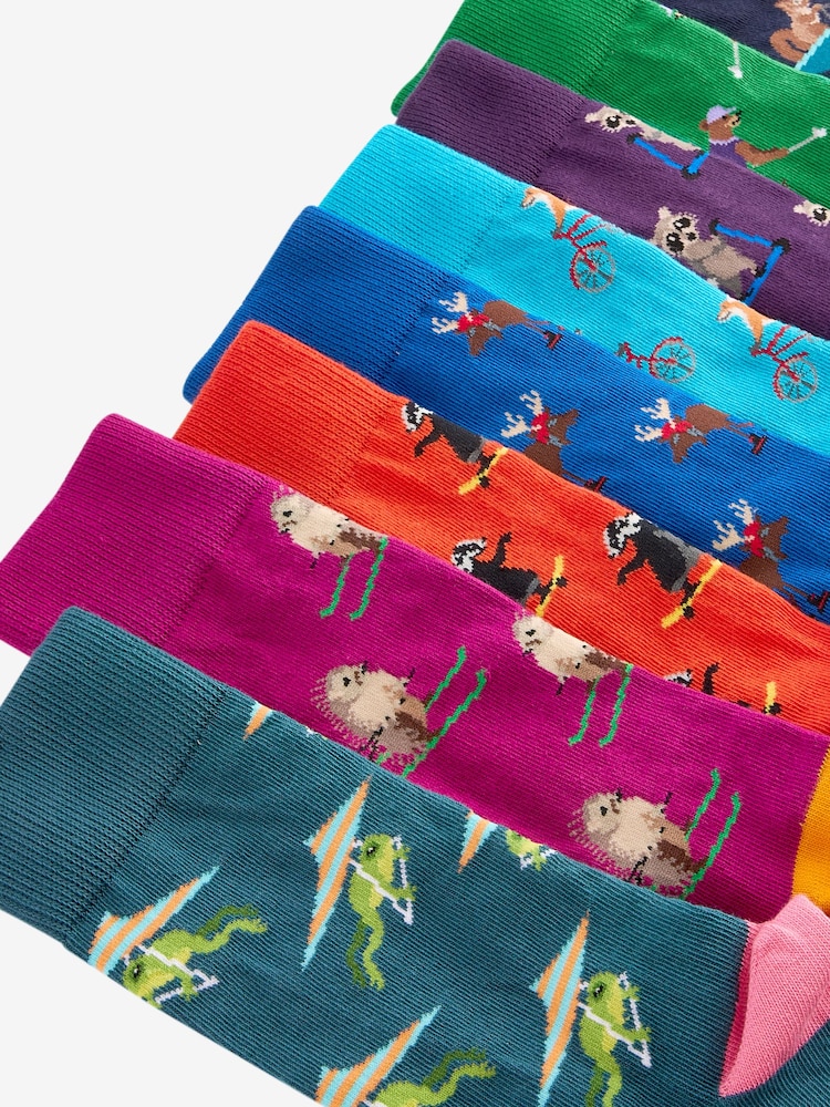 Green/Blue Bright Animal Fun Pattern Socks 8 Pack - Image 2 of 10