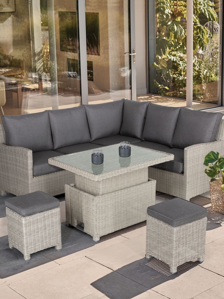 Kettler White Wash Palma Garden Mini Corner Set With Glass Top Table - Image 1 of 4