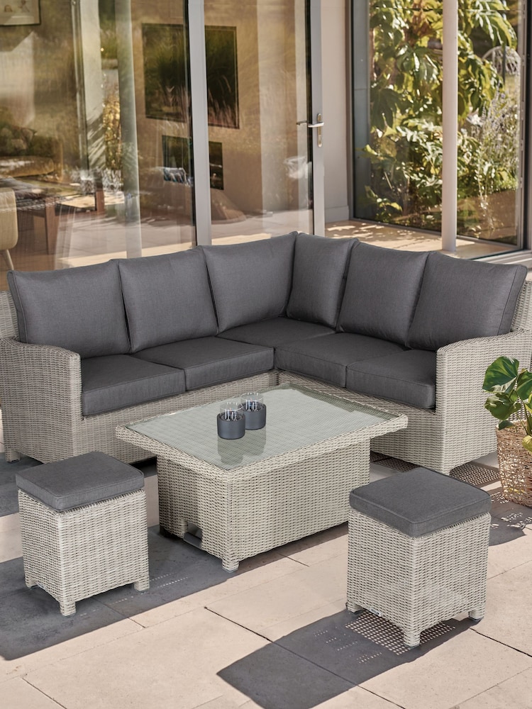 Kettler White Wash Palma Garden Mini Corner Set With Glass Top Table - Image 2 of 4