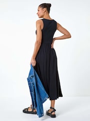 Roman Black Cotton Blend Lace Detail Midi Dress - Image 3 of 5