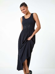 Roman Black Cotton Blend Lace Detail Midi Dress - Image 4 of 5
