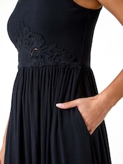 Roman Black Cotton Blend Lace Detail Midi Dress - Image 5 of 5