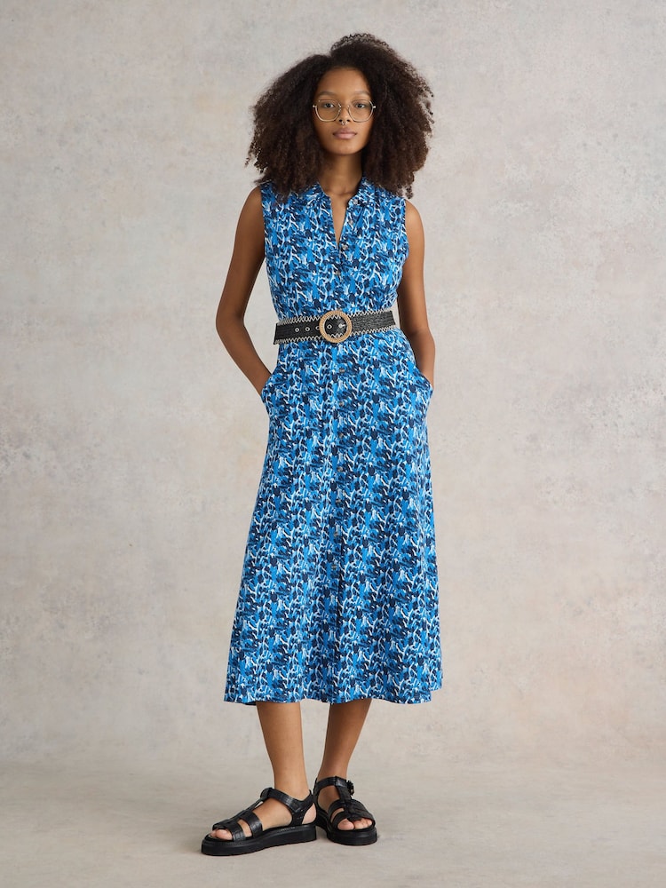White Stuff Blue Rua Jersey Shirt Dress - Image 1 of 7