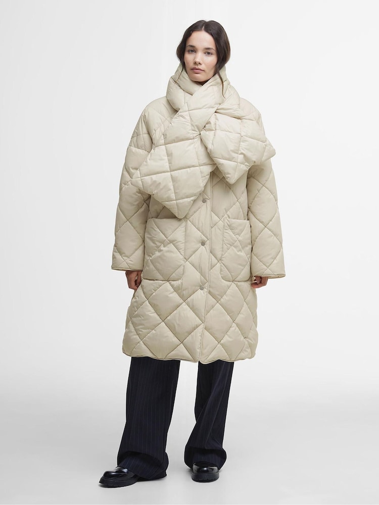 Barbour® Cream Brigitte Detachable Scarf Puffer Coat - Image 1 of 7 Barbour® Cream Brigitte Detachable Scarf Puffer Coat - Image 1 of 7