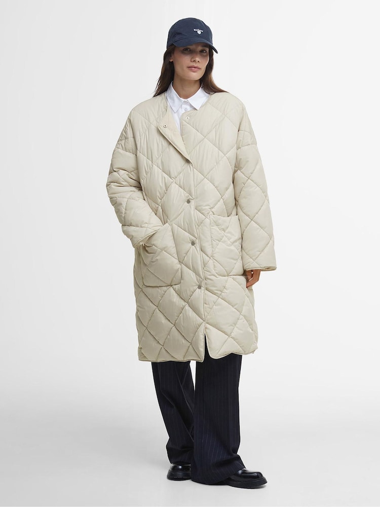 Barbour® Cream Brigitte Detachable Scarf Puffer Coat - Image 2 of 7 Barbour® Cream Brigitte Detachable Scarf Puffer Coat - Image 2 of 7