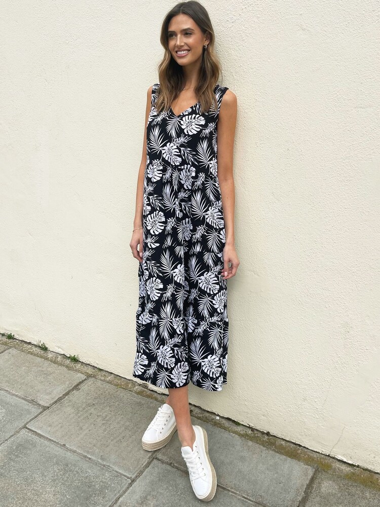 Threadbare Black V-Neck Tiered Midi Dress - Image 1 of 4