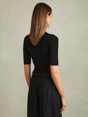 Reiss Black Emily Wool Blend Button Detail Top - Image 5 of 6