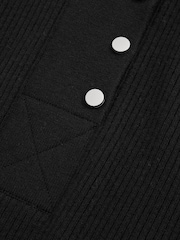 Reiss Black Emily Wool Blend Button Detail Top - Image 6 of 6