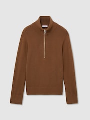 Reiss Tan Brown Saffron Wool-Cashmere Half-Zip Jumper - Image 2 of 6