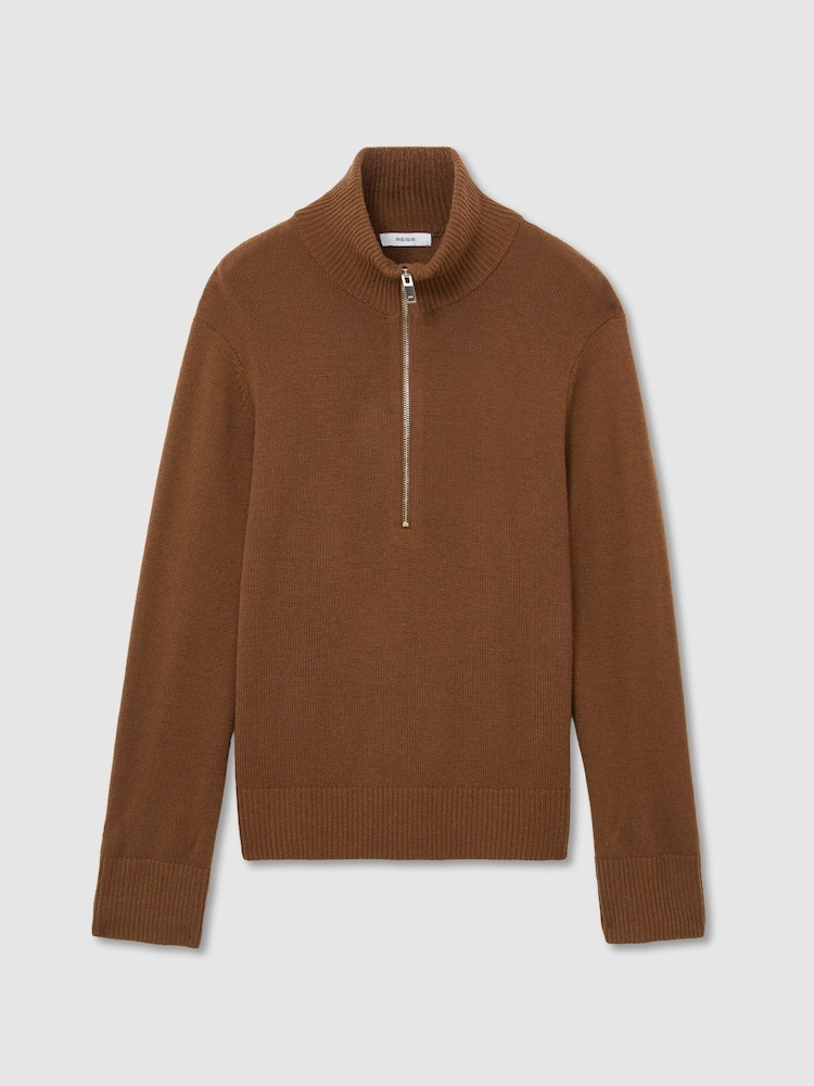 Reiss Tan Brown Saffron Wool-Cashmere Half-Zip Jumper - Image 2 of 6 Reiss Tan Brown Saffron Wool-Cashmere Half-Zip Jumper - Image 2 of 6
