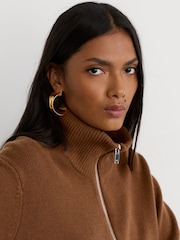 Reiss Tan Brown Saffron Wool-Cashmere Half-Zip Jumper - Image 4 of 6