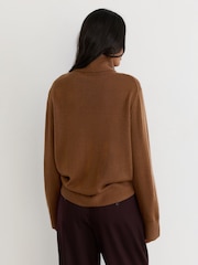Reiss Tan Brown Saffron Wool-Cashmere Half-Zip Jumper - Image 5 of 6