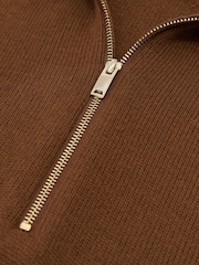 Reiss Tan Brown Saffron Wool-Cashmere Half-Zip Jumper - Image 6 of 6