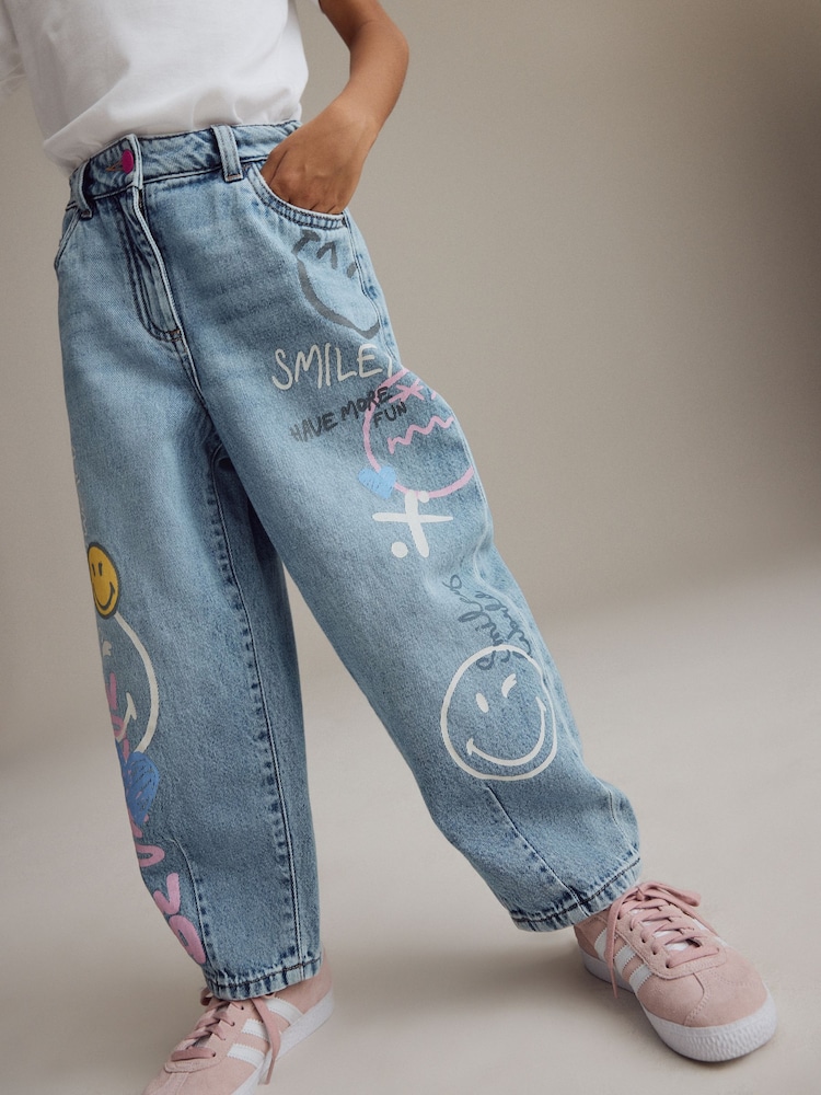 Denim SmileyWorld® 100% Cotton Barrel Jeans (3-16yrs) - Image 1 of 9