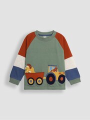 JoJo Maman Bébé Khaki Tractor Applique Top - Image 1 of 3