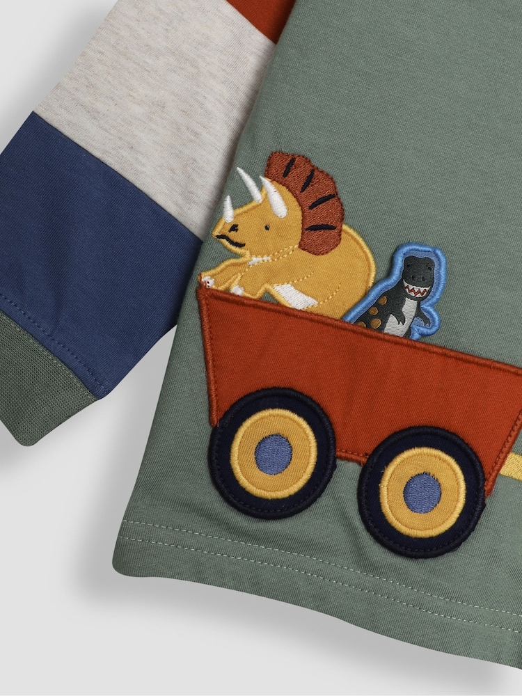 JoJo Maman Bébé Khaki Tractor Applique Top - Image 3 of 3