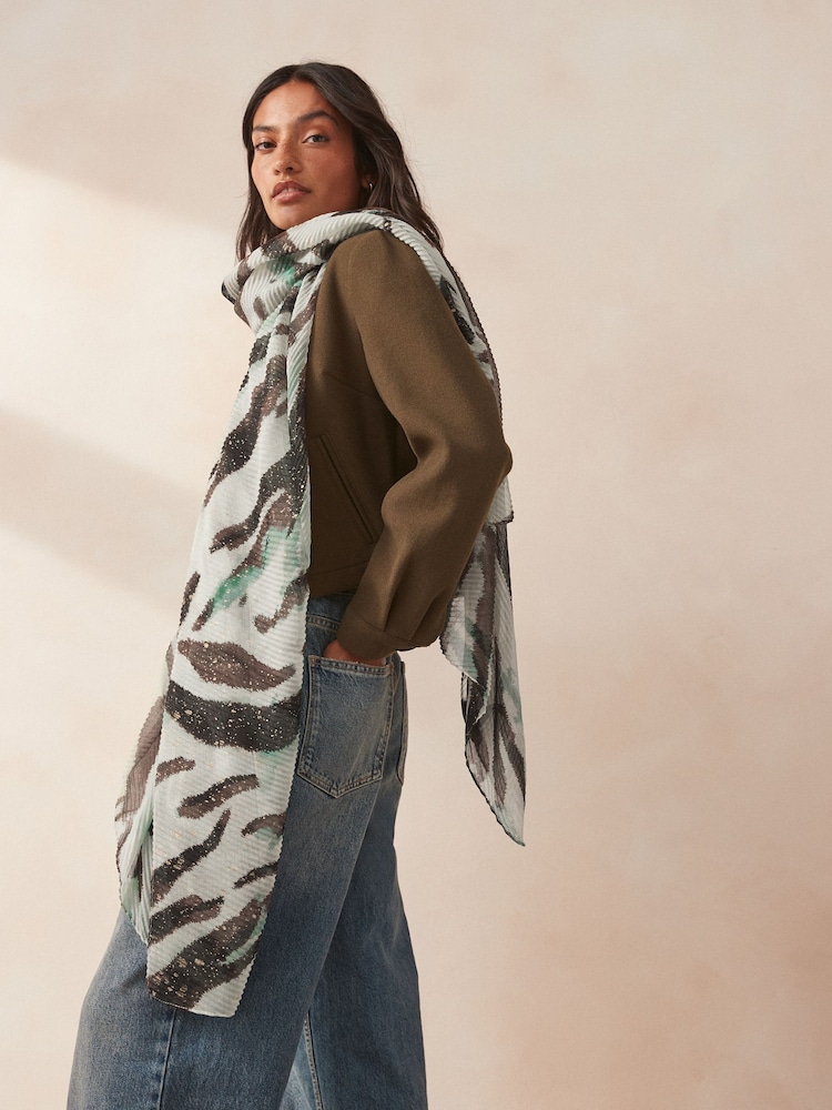 Green Foil Plissé Lightweight Scarf - Image 1 of 6