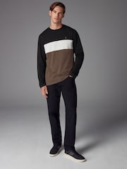 Black/Tan Long Sleeve Block 100% Cotton T-Shirt - Image 2 of 7