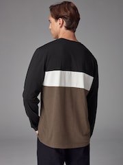 Black/Tan Long Sleeve Block 100% Cotton T-Shirt - Image 3 of 7