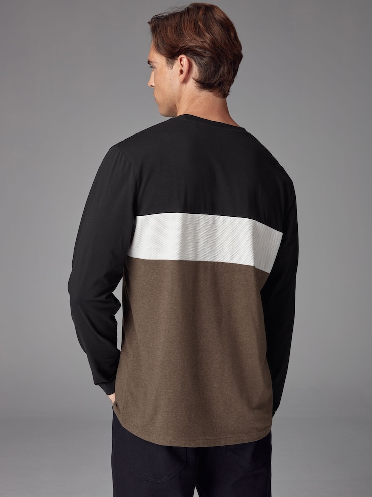 Noir/Tan - Manches longues Block 100% Cotton T-shirt - Image 3 of 7
