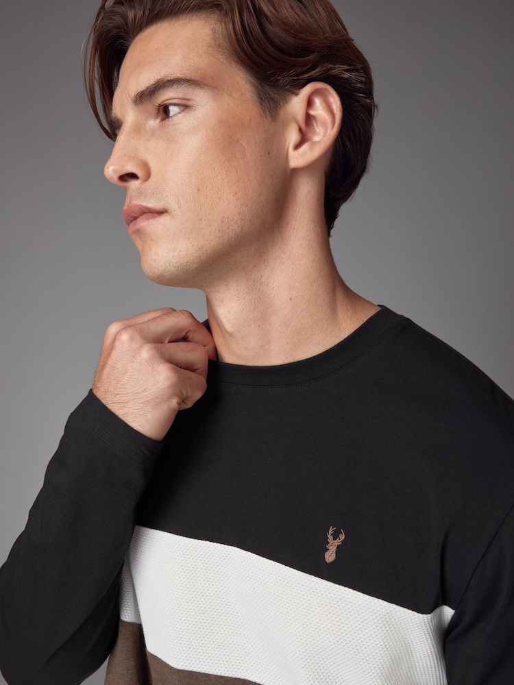 Noir/Tan - Manches longues Block 100% Cotton T-shirt - Image 4 of 7