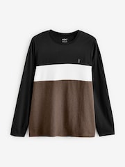 Black/Tan Long Sleeve Block 100% Cotton T-Shirt - Image 5 of 7