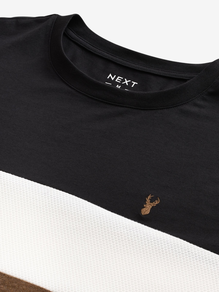 Black/Tan Long Sleeve Block 100% Cotton T-Shirt - Image 7 of 7