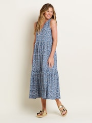 Brakeburn Blue 100% Cotton Brushed Camo Notch Maxi Dress - Image 1 of 4