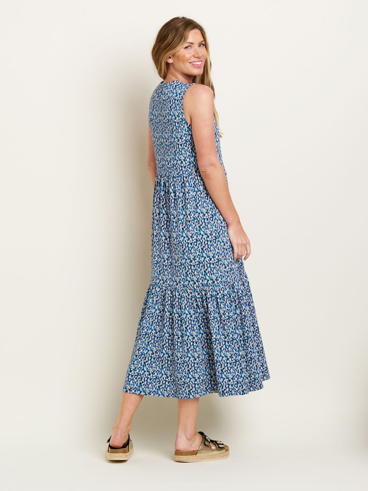 Brakeburn Blue 100% Cotton Brushed Camo Notch Maxi Dress - Image 2 of 4
