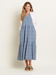 Brakeburn Blue 100% Cotton Brushed Camo Notch Maxi Dress - Image 4 of 4