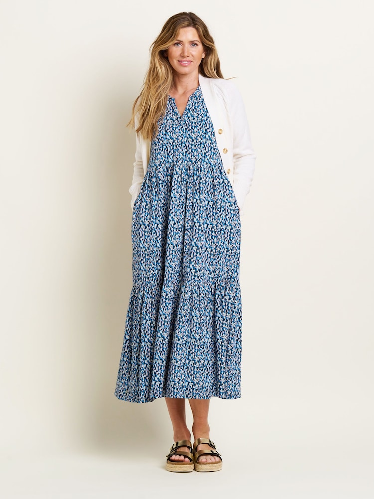 Brakeburn Blue 100% Cotton Brushed Camo Notch Maxi Dress - Image 4 of 4