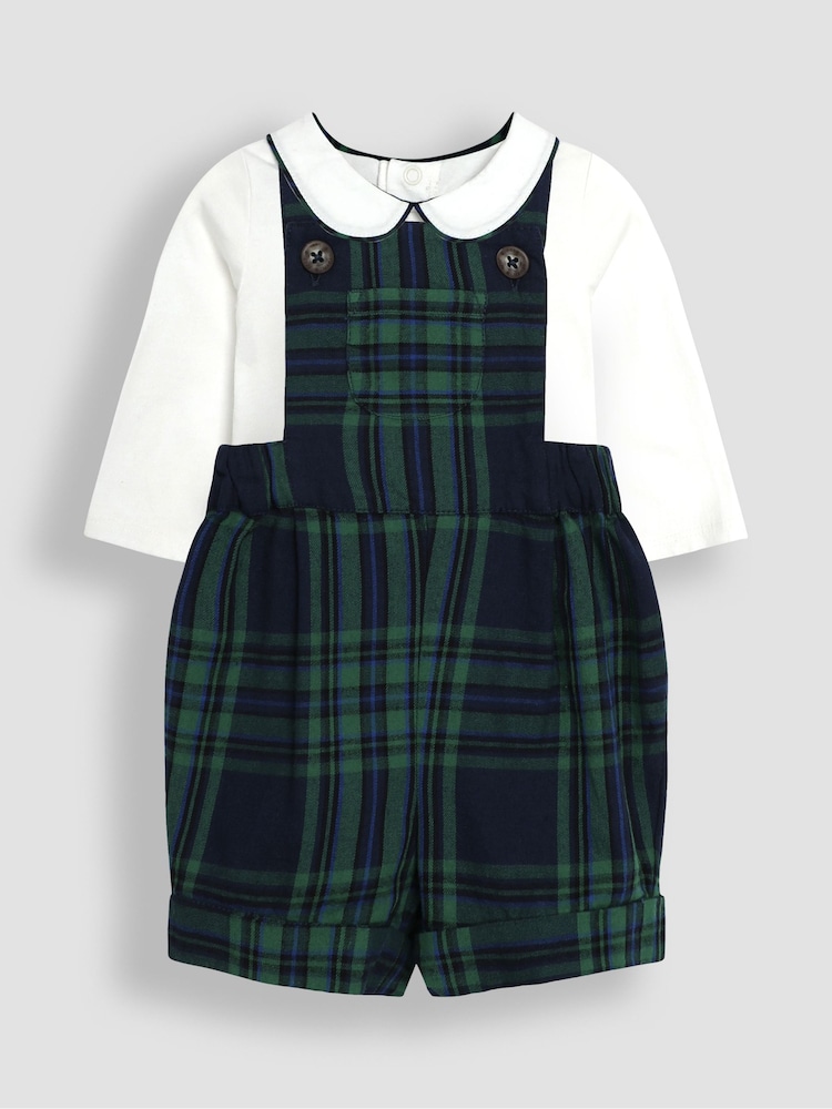 JoJo Maman Bébé Navy Tartan Dungarees And Top Set - Image 1 of 6