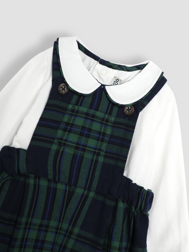 JoJo Maman Bébé Navy Tartan Dungarees And Top Set - Image 6 of 6